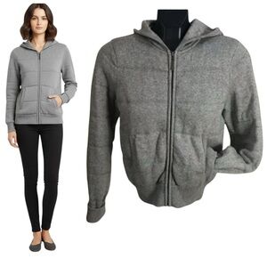 VINCE Quilted Cashmere Wool Hoodie Knit Jacket Puffy Cotton Sweater Zipper Cozy